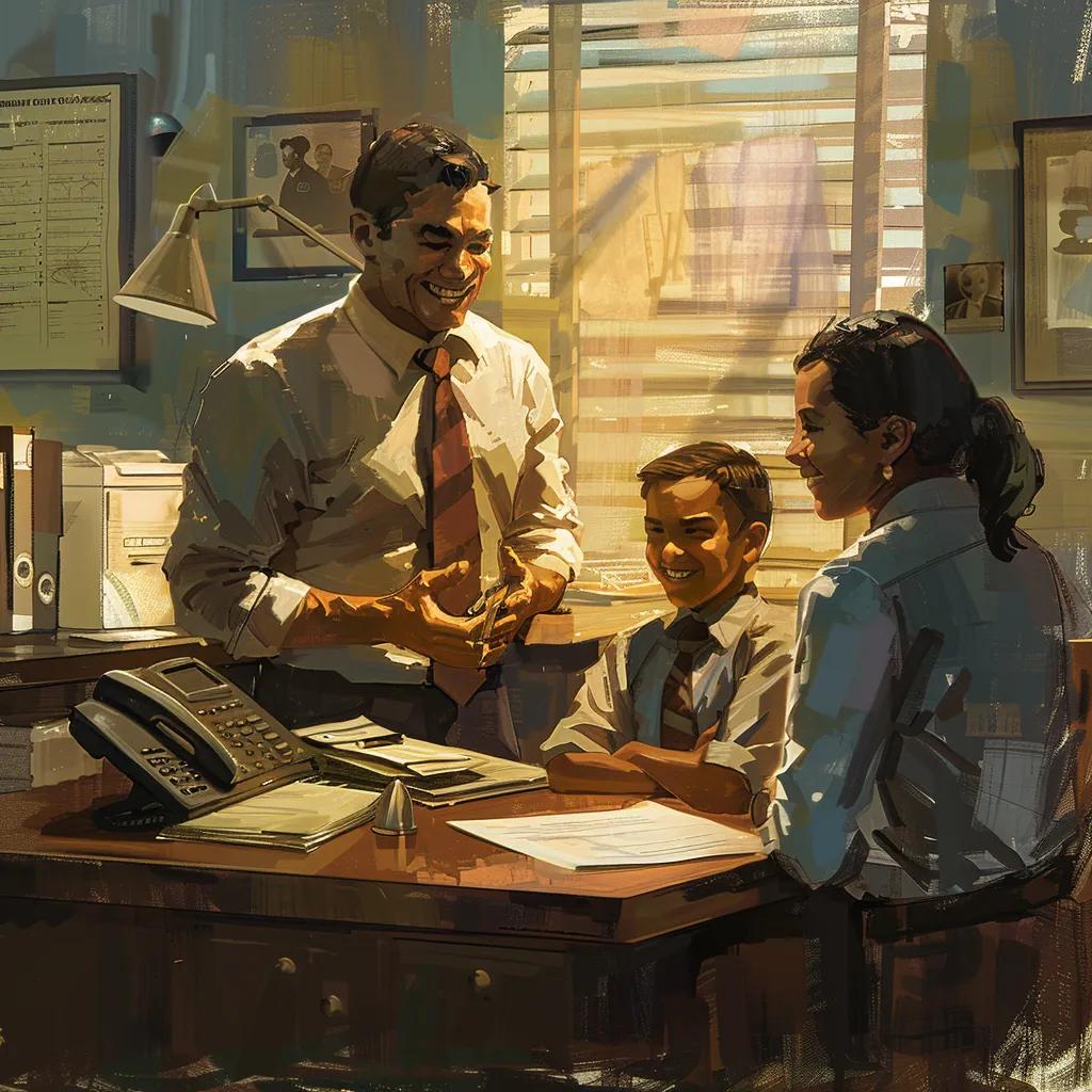 Friendly bail bondsman assisting a family in a professional office setting